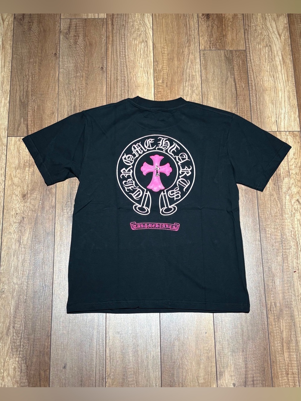 Chrome Hearts Black Tee Shirt with Pink Cross Logo Short Sleeve Brand New Size M